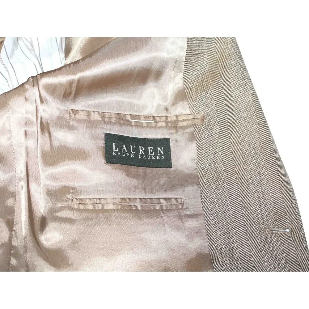 Ralph Lauren‎ Wool Silk Beige Gold Blazer Sport Jacket Coat Mens Size 44 Long